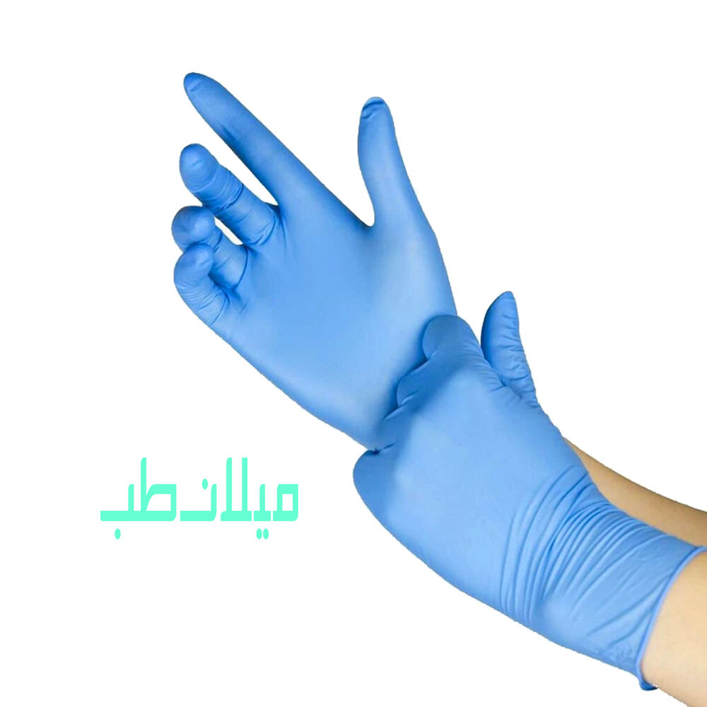 دستکش نیتریل ابی  دارای سایز بندی NITRILE یک کارتن شامل 20 بسته 100 عددی